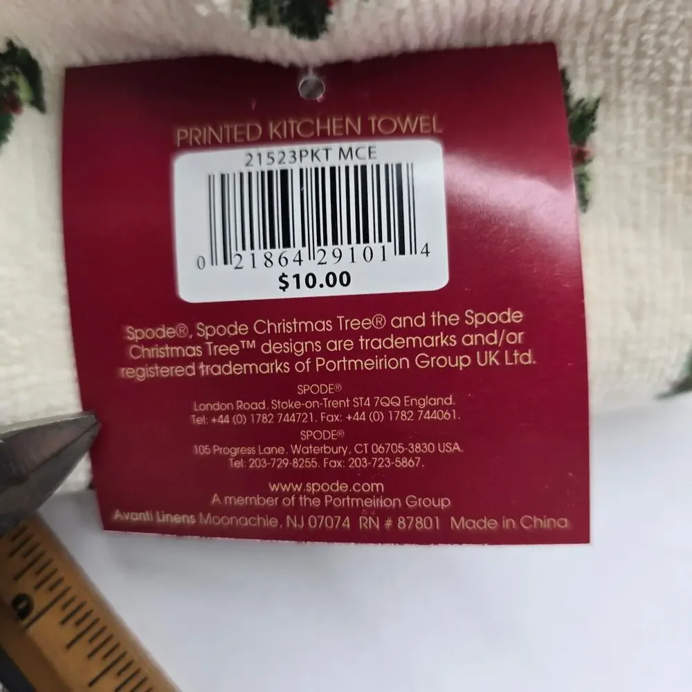 Spode Christmas Tree Printed Kitchen Towel Set of 2 Holiday Heritage Decor NWT